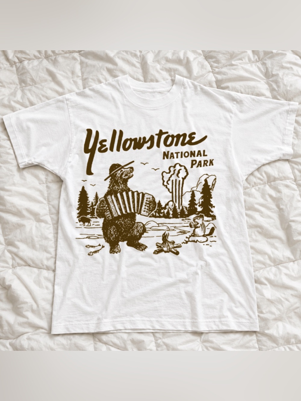 Yellowstone National Park White T-Shirt with Brown Graphic